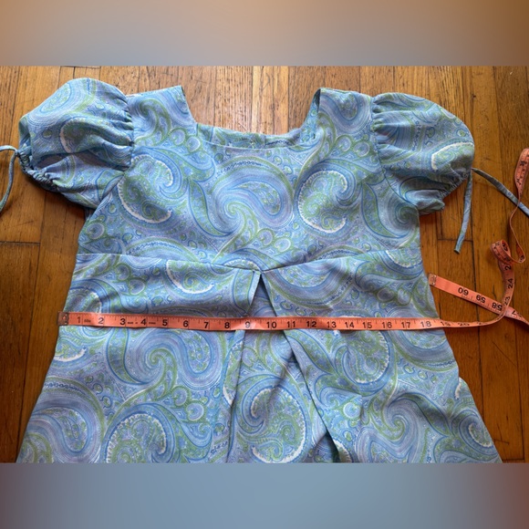 60s Vintage Renaissance Revival Blue Paisley BabyDoll Mini Dress - Picture 6 of 9